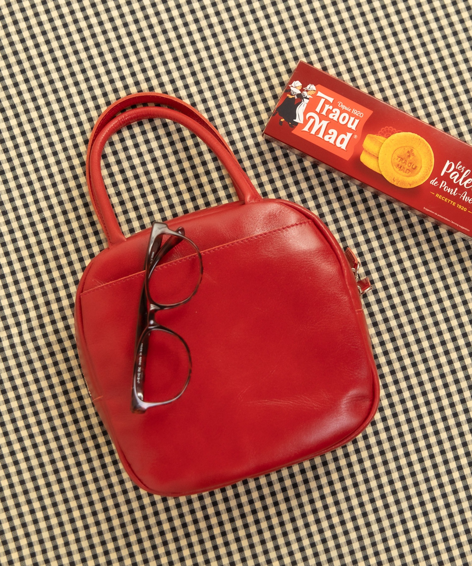 ICY LEATHER BOSTON 裏地チェックBAG