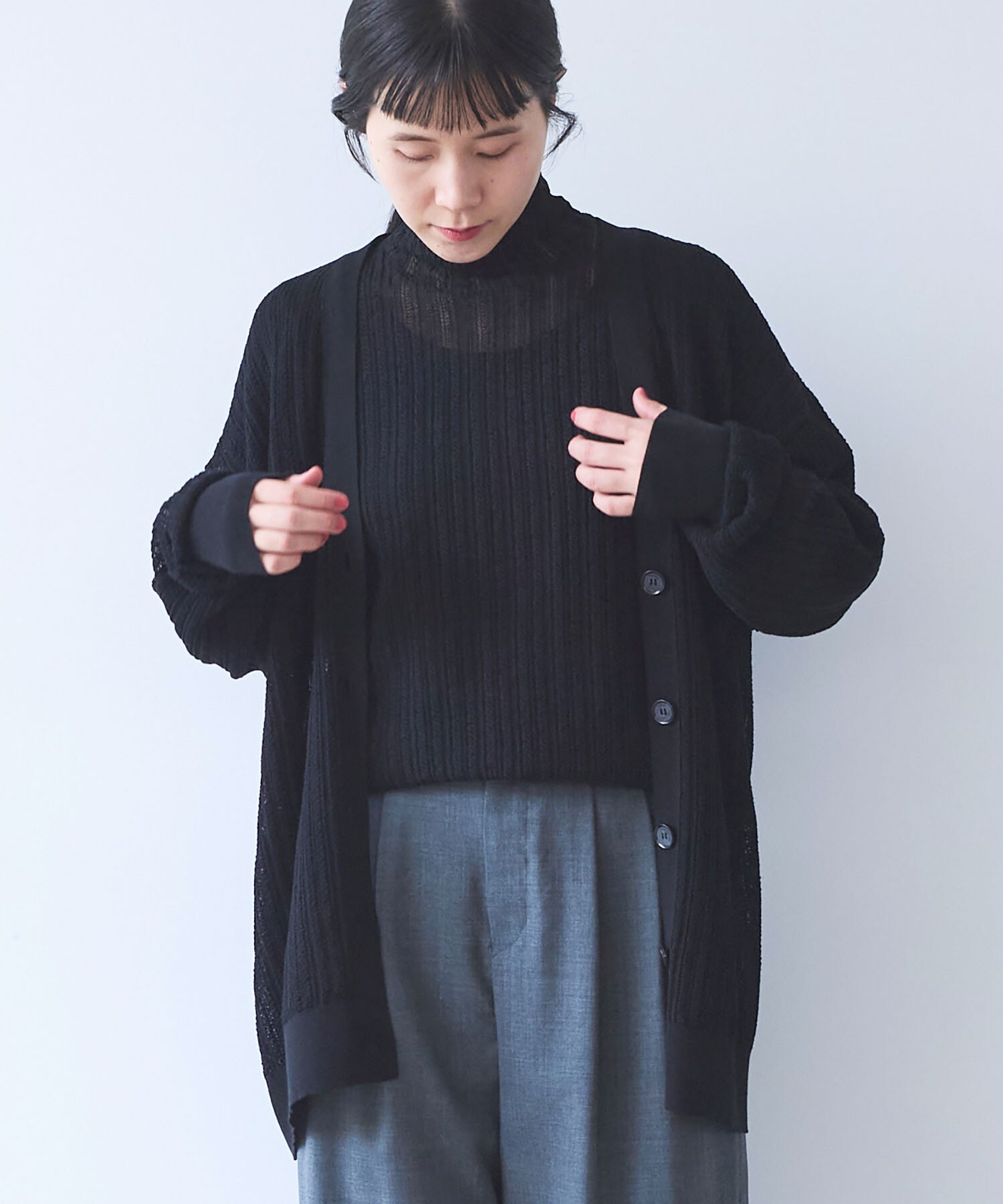 AMBIDEX Store ○○コットン/ナイロン sheer stripes カーディガン(F