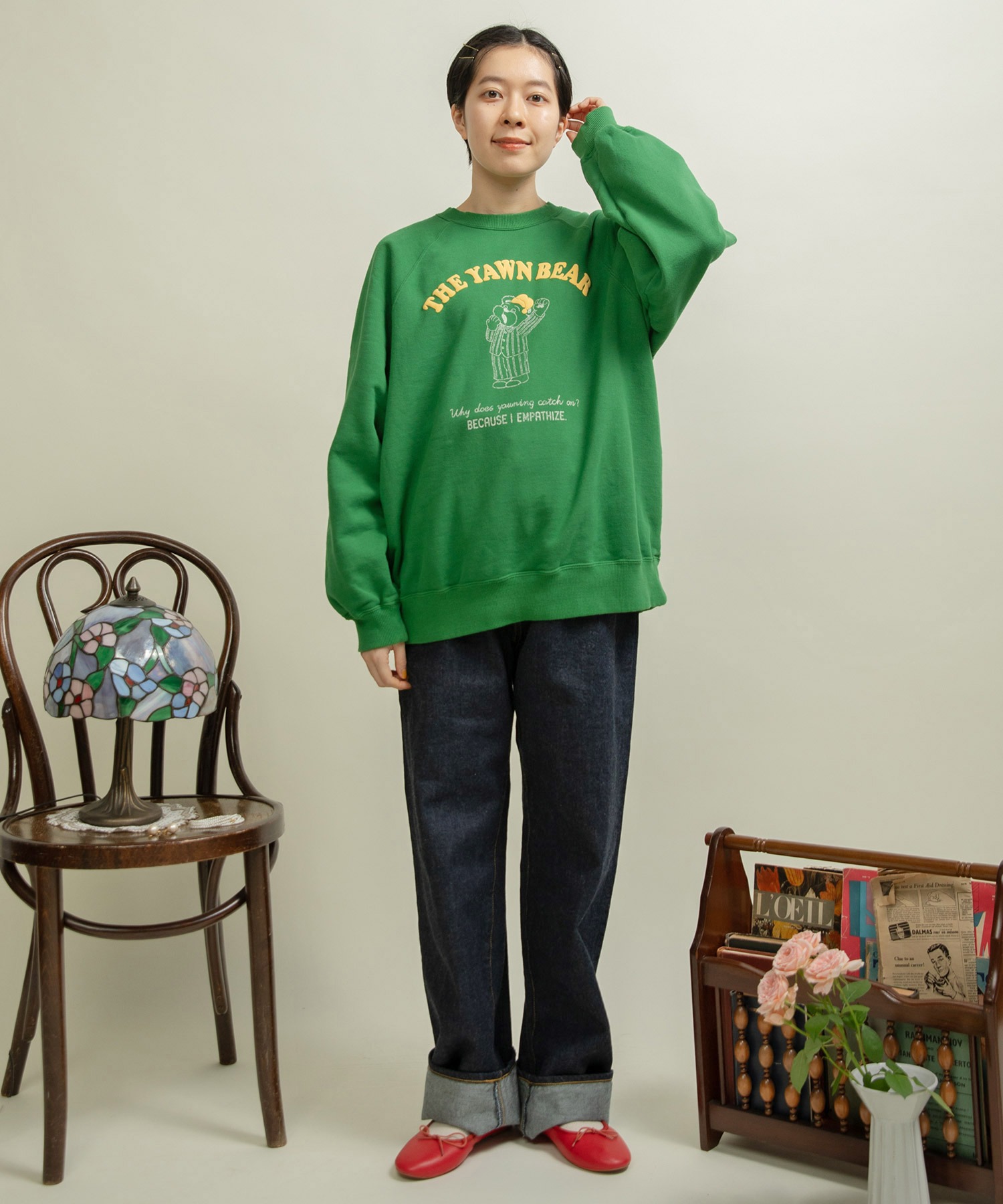 AMBIDEX Store ○30/10裏毛 眠たいくまプリントスウェット(F キナリ