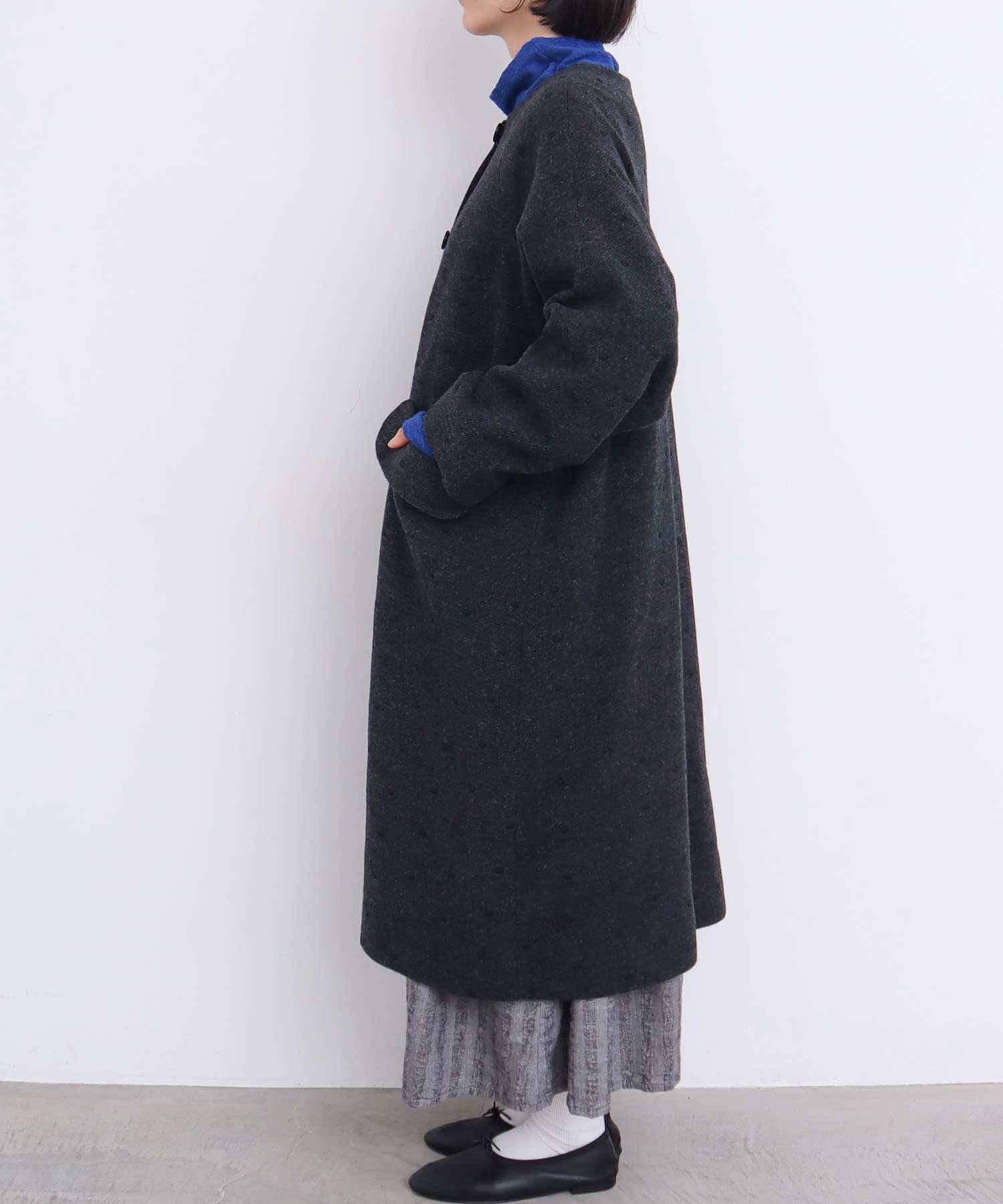 AMBIDEX Store ○ドット刺繍 ノーカラーコート(F ピンク): l'atelier