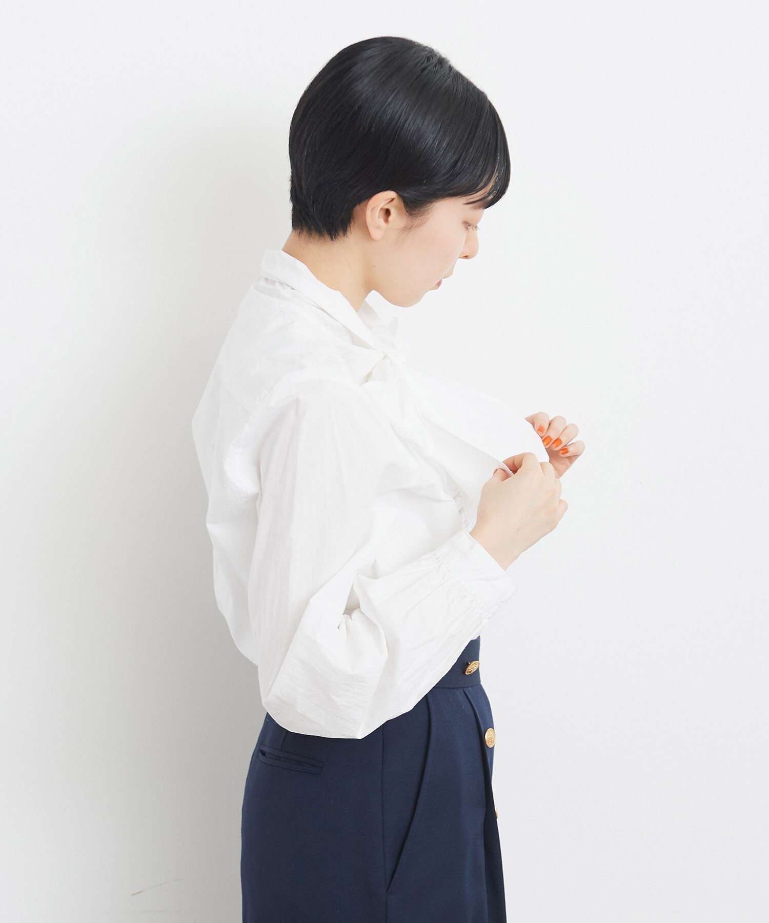 AMBIDEX Store 60/1タイプライターワッシャーボウタイブラウス(F シロ