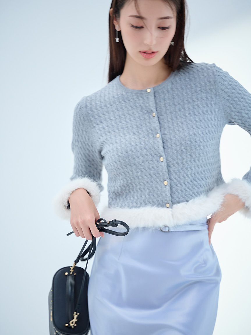 限定カラーあり】シルクカシミア混ファートリムカーディガン (ニット