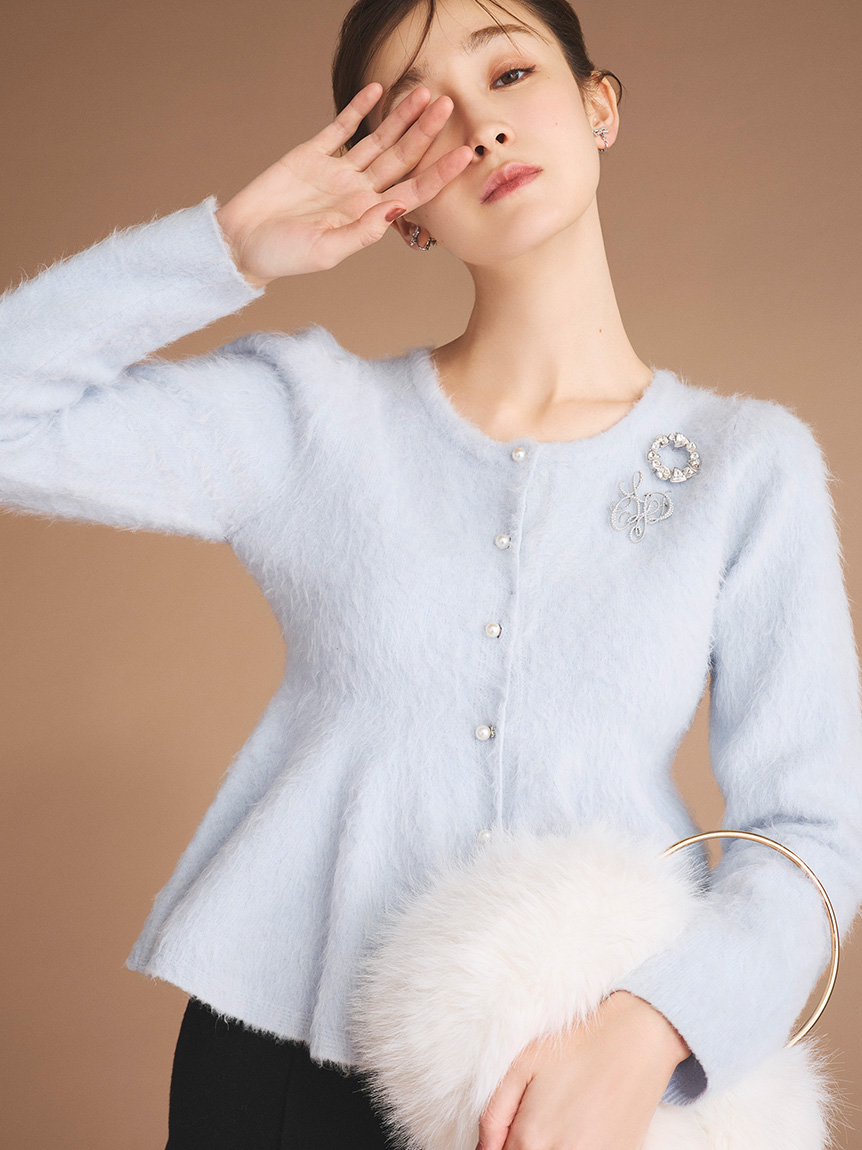 ファーライクペプラムカーディガン(ニットプルオーバー)｜TOPS