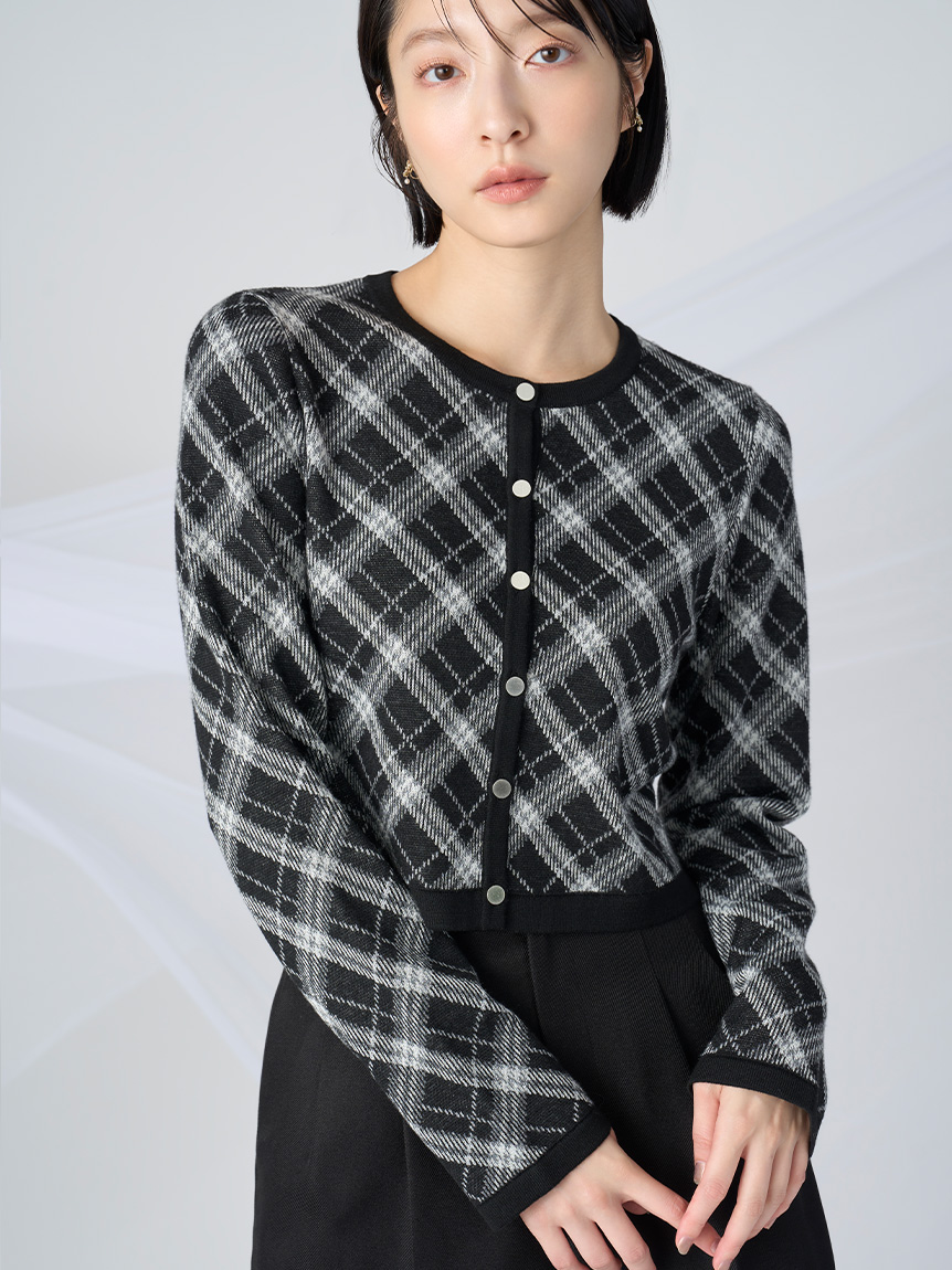 チェックジャカードカーディガン(ニットプルオーバー)｜TOPS（トップス