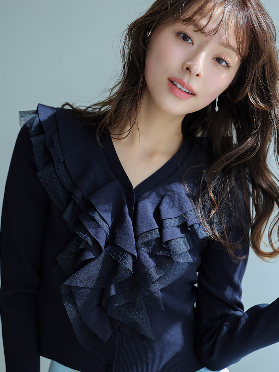 UVカット】【洗える】フリルニットカーディガン(ニットプルオーバー