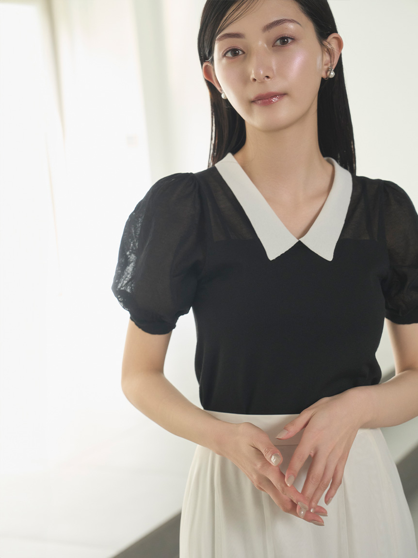 襟付きシアーニットプルオーバー(ニットプルオーバー)｜TOPS（トップス