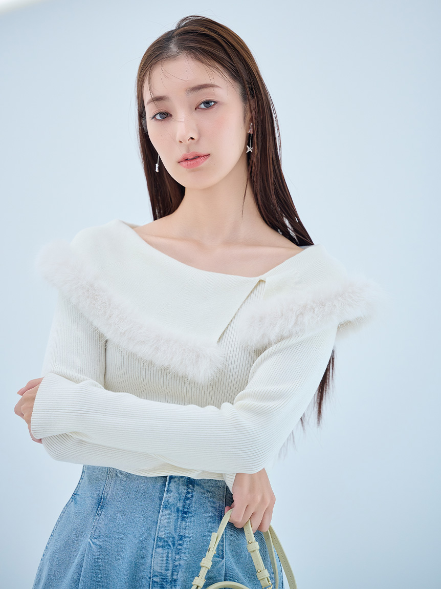 シルクカシミヤ混ファートリムニットプル(ニットプルオーバー)｜TOPS