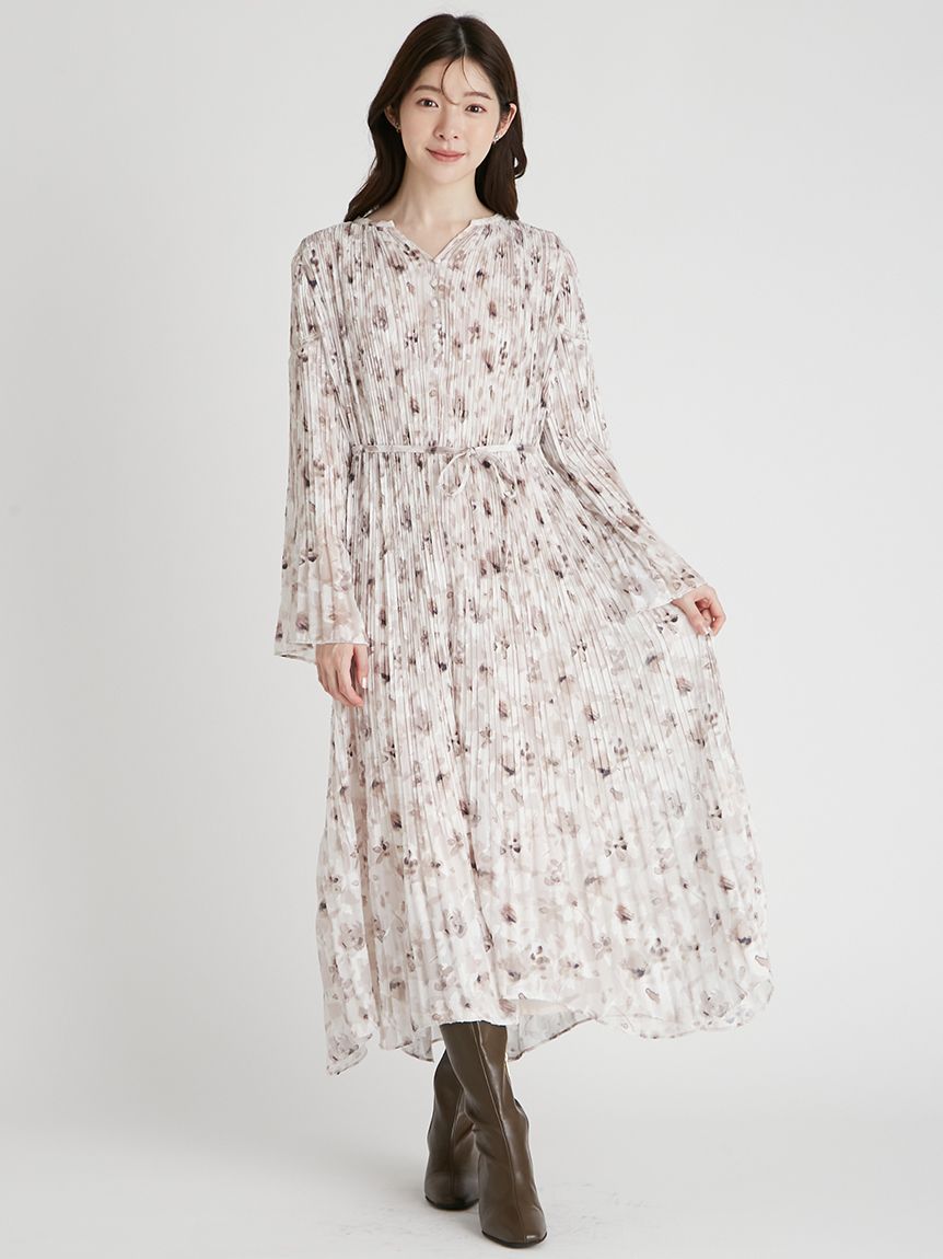 フラワープリントプリーツワンピース(デイリーワンピース)｜DRESS