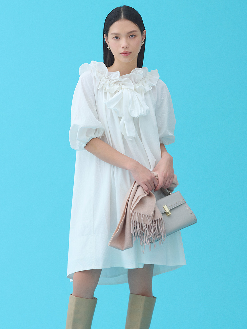 限定カラーあり】2wayリボンフリルギャザーミニワンピース(デイリー