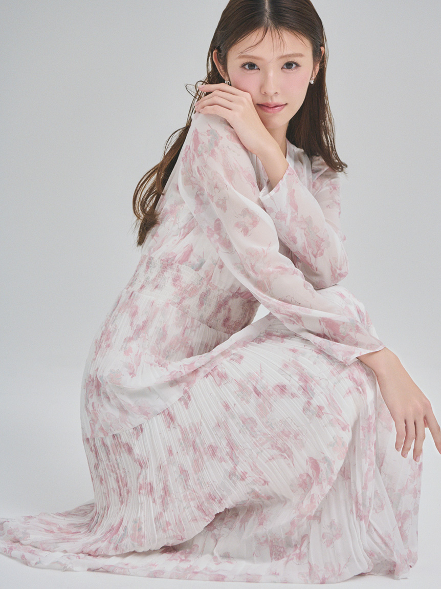 マーブルフラワープリントワンピース(デイリーワンピース)｜DRESS