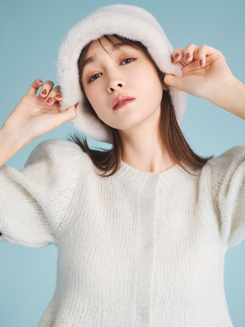 ロゴチャーム付きフェイクファーバケットハット(帽子)｜FASHION GOODS