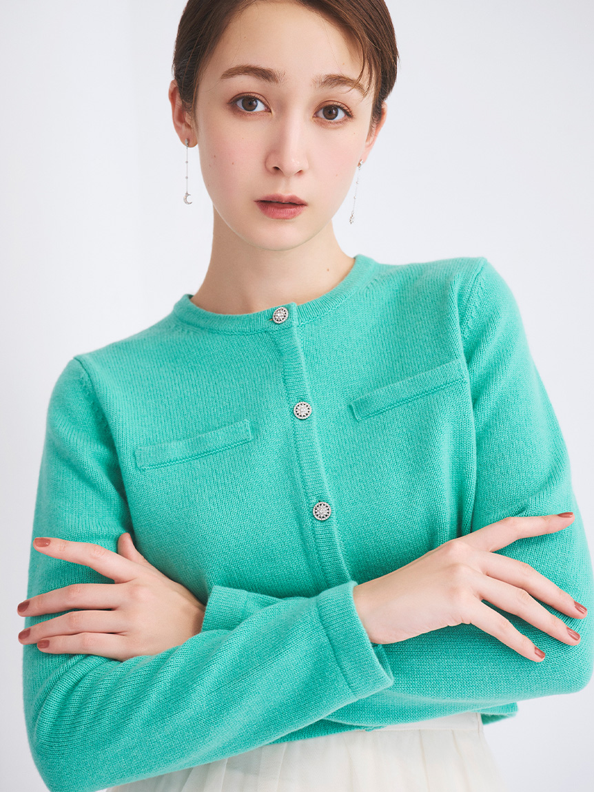 SUPER FINE MERINO WOOLビジュー釦カーディガン(ニットプルオーバー
