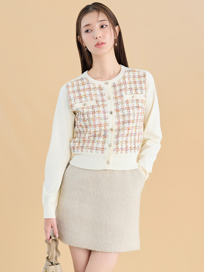 ツィードドッキングニットカーディガン(カーディガン)｜TOPS（トップス