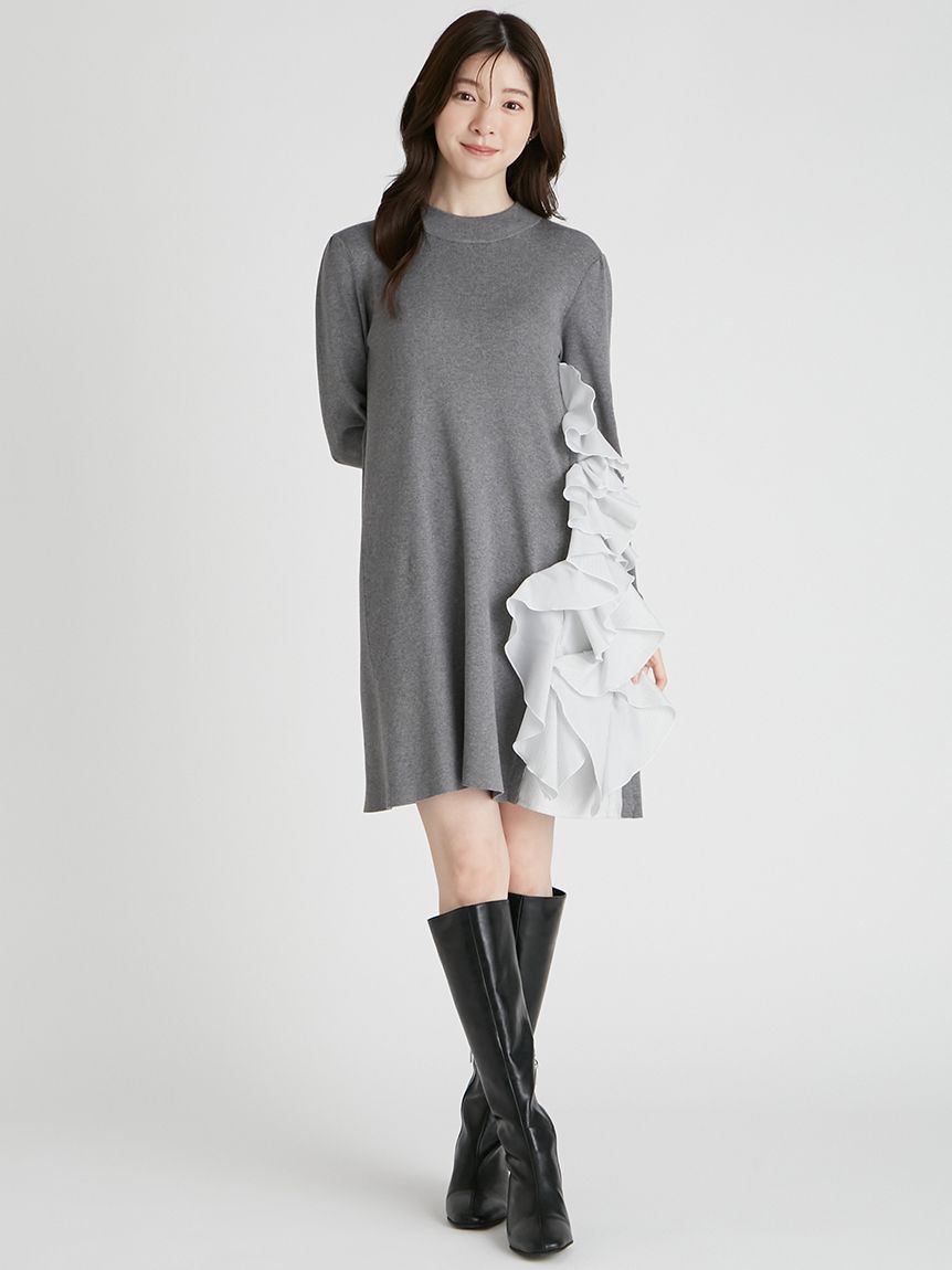 ラッフルデザインドッキングニットワンピ(デイリーワンピース)｜DRESS