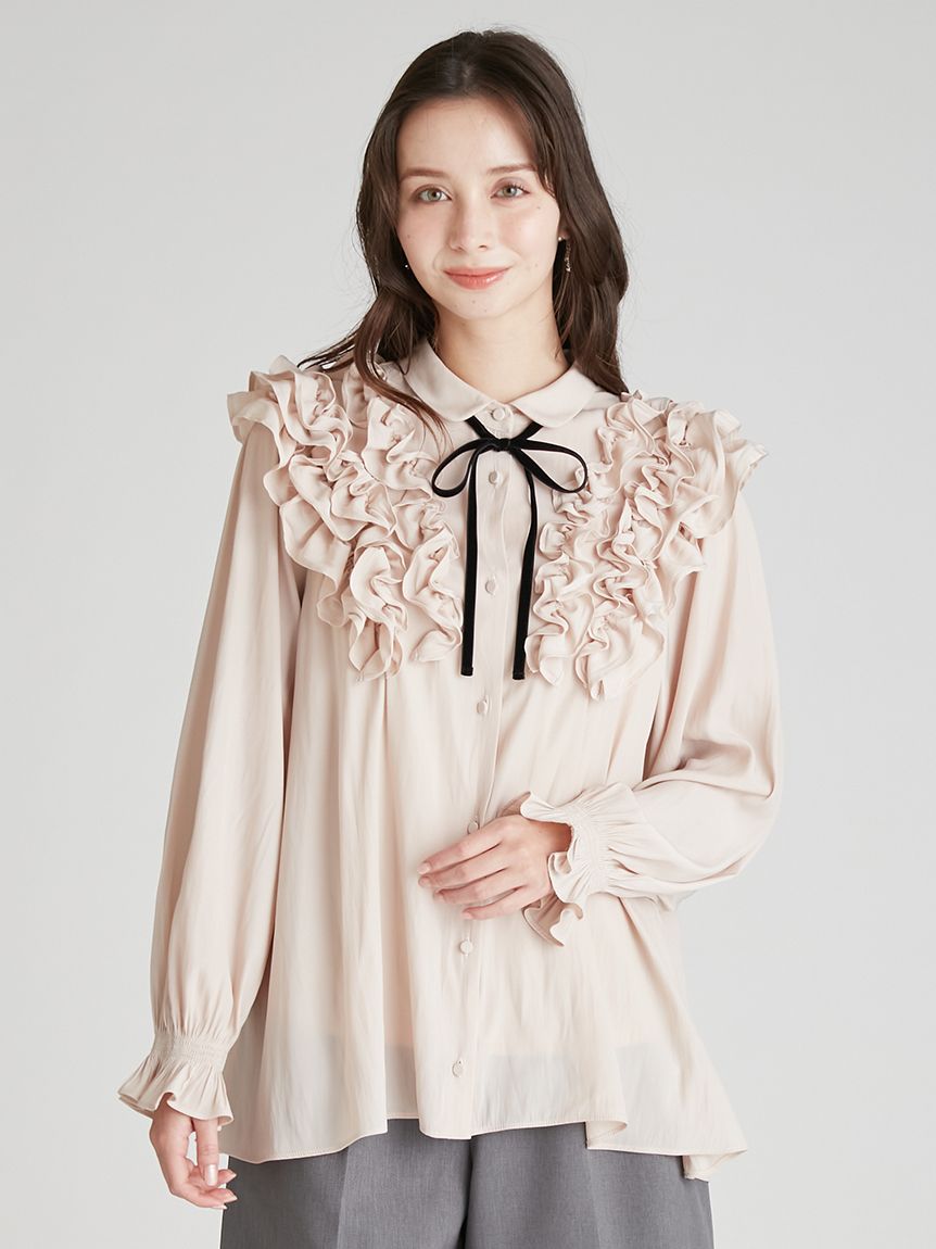 ウォッシャブル】フリルヨークシャツカラーブラウス(ブラウス・シャツ