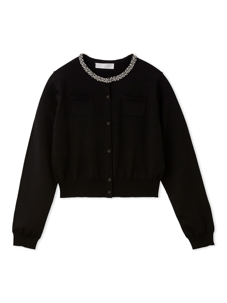 UVカット】シルクブレンドビジューネックカーディガン(ニットプル