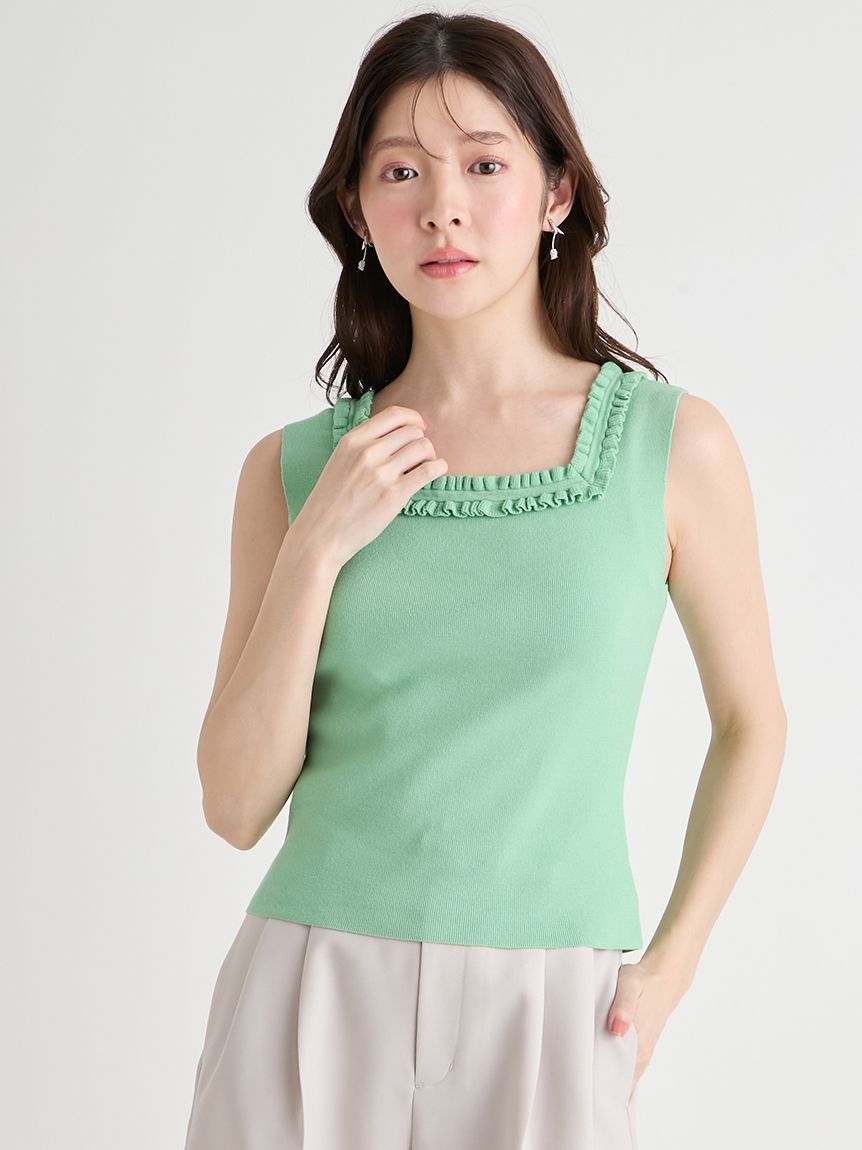 UVカット】【洗える】フリルトリムニットアンサンブル(ニットプル