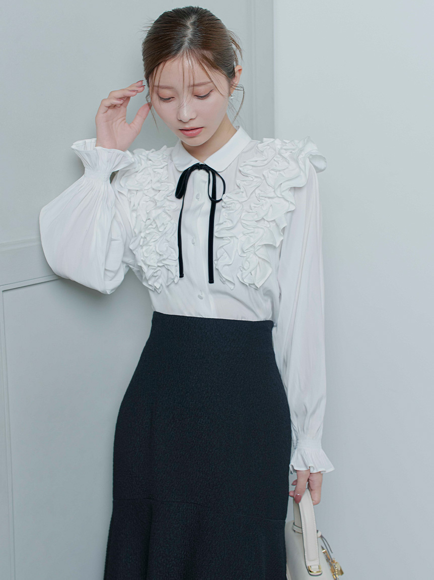 ウォッシャブル】フリルヨークシャツカラーブラウス(ブラウス・シャツ