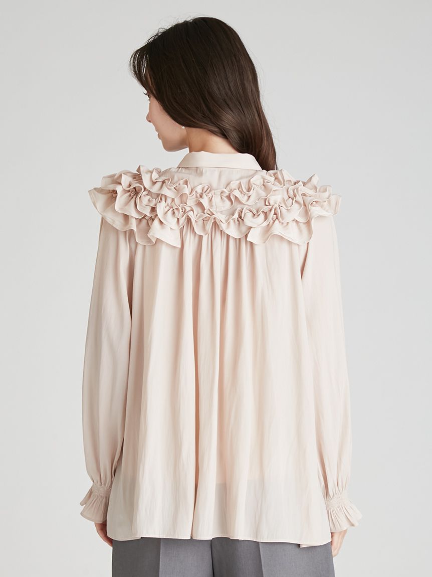 ウォッシャブル】フリルヨークシャツカラーブラウス(ブラウス・シャツ