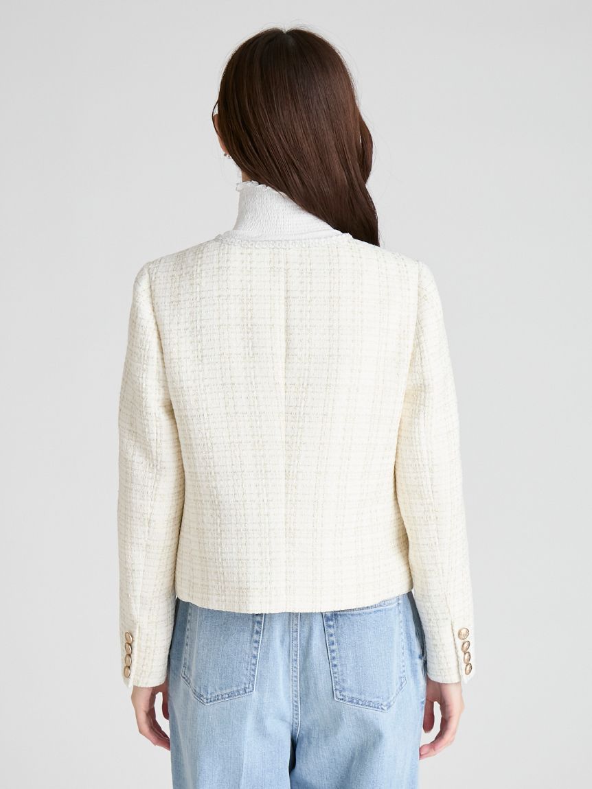 ミドル丈ノーカラーツイードジャケット(ジャケット・ブルゾン)｜OUTER