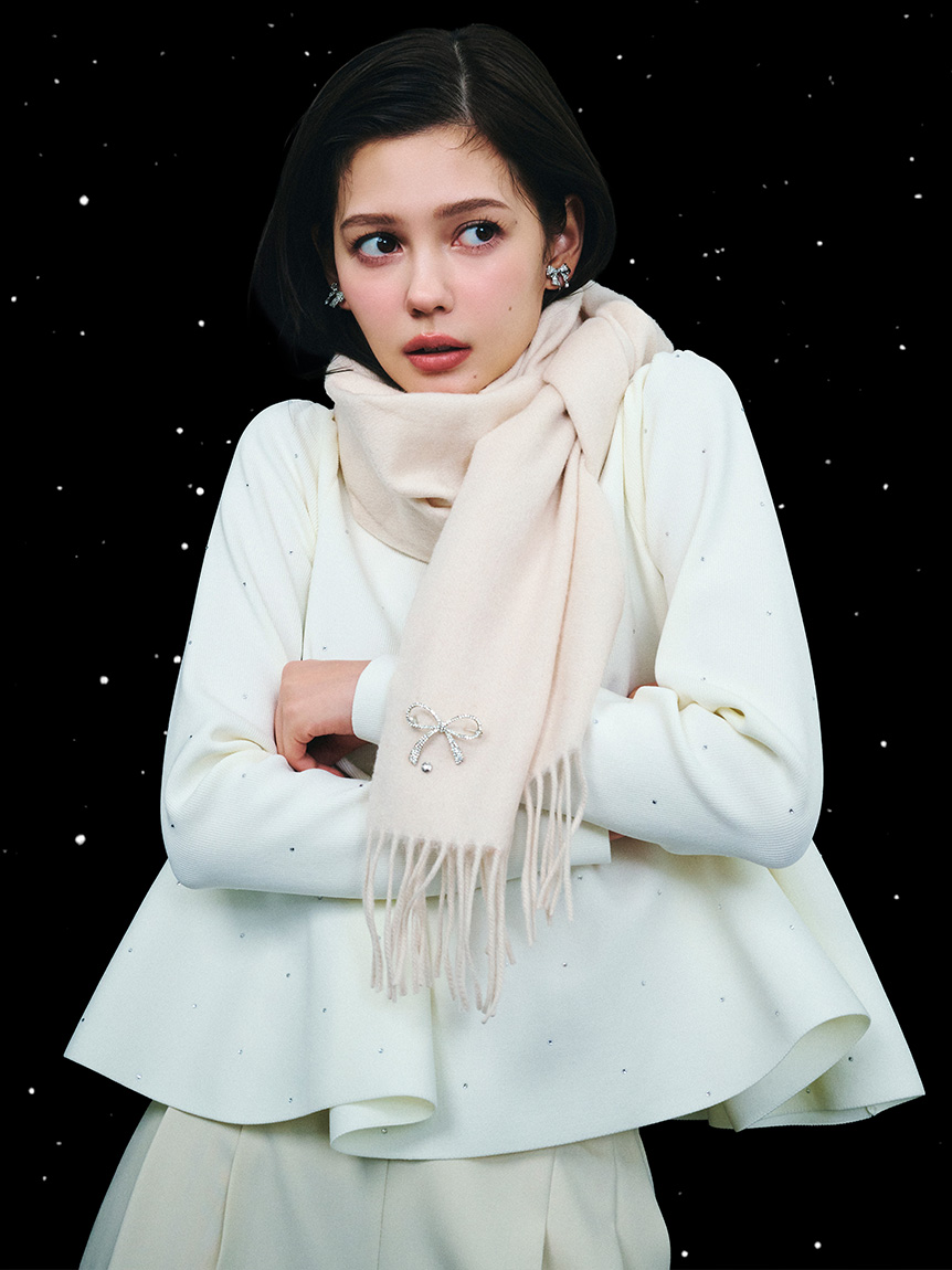 ビジューブローチ付きカシミヤ混ストール(ショール・ストール