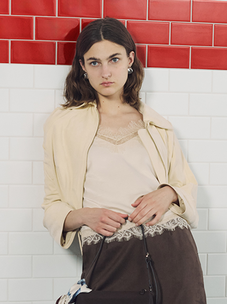 レーストリムサテンスリップキャミソール(ブラウス)｜トップス｜FRAY