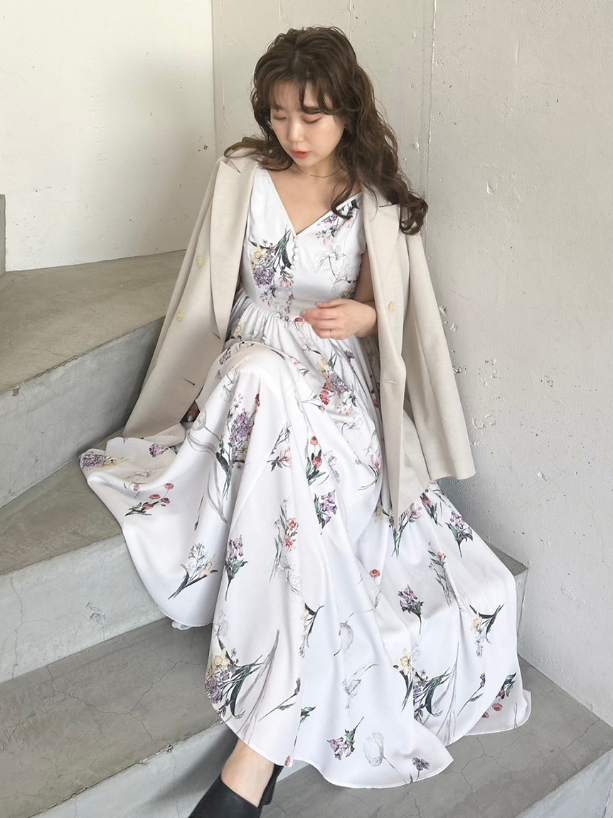 ボタニカルプリントキャミソールワンピース(マキシ・ロングワンピース