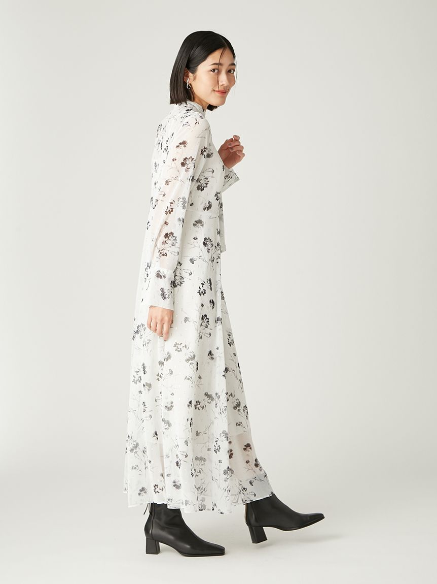 デザインボウタイシアープリントワンピース(マキシ・ロングワンピース