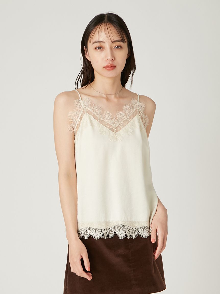 レーストリムサテンスリップキャミソール(ブラウス)｜トップス｜FRAY