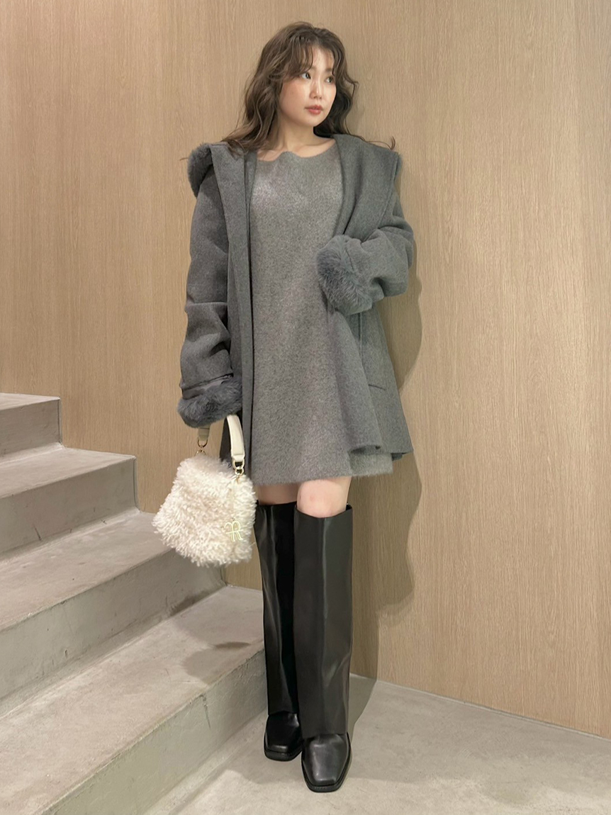 WEB限定カラー】ファーリバーミドルコート(ウールコート)｜アウター