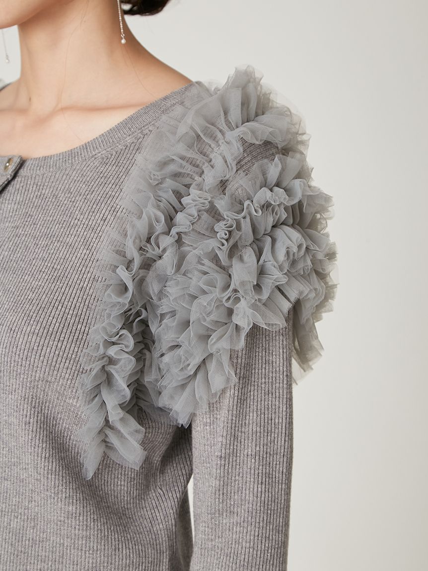 ショルダーチュールフリルニットカーディガン(カーディガン)｜トップス