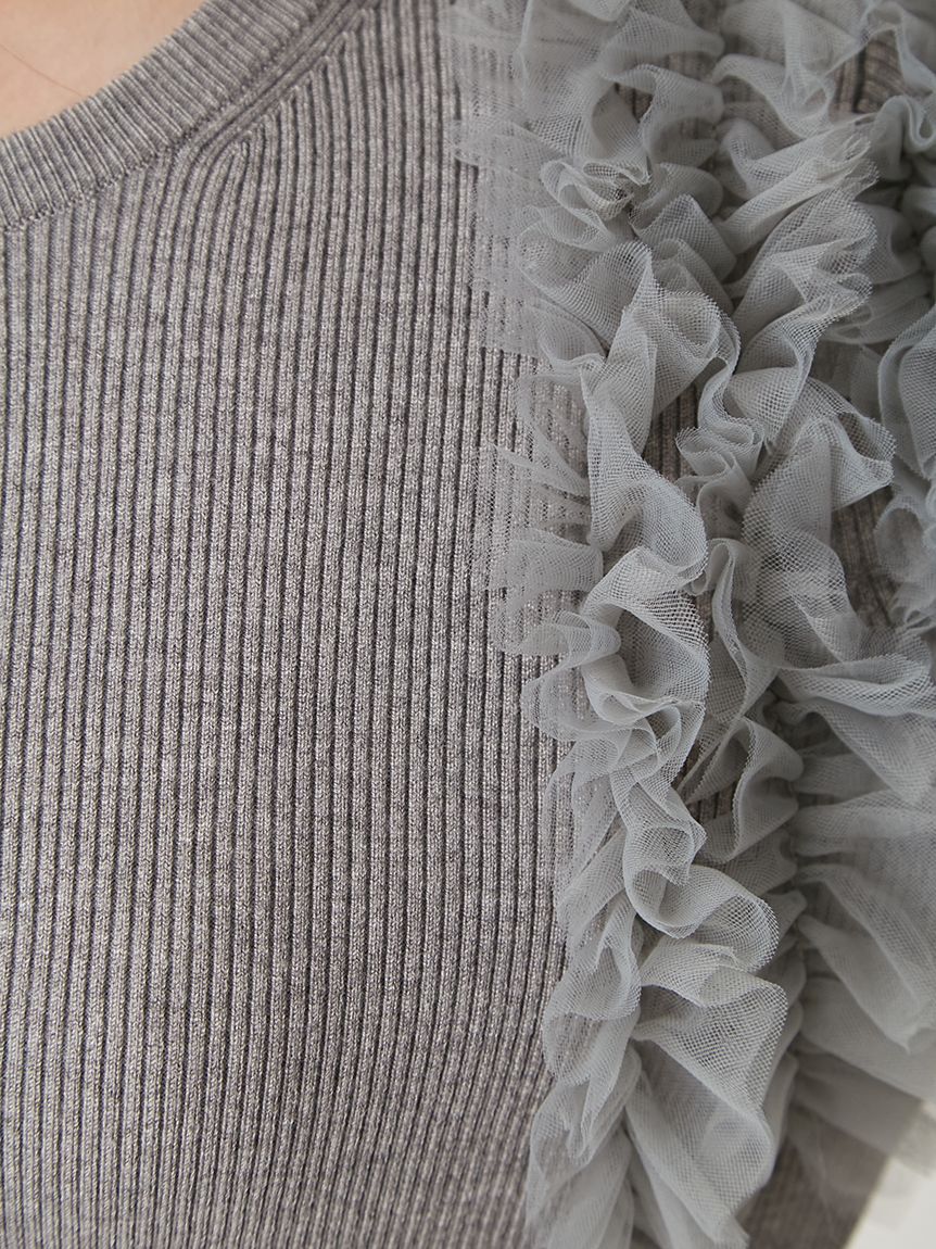 ショルダーチュールフリルニットカーディガン(カーディガン)｜トップス