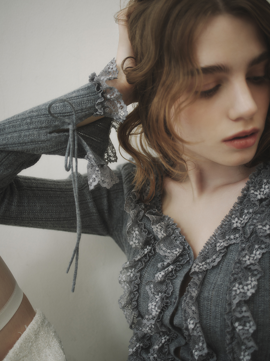 フリルレースコンビニットカーデ(ニット)｜トップス｜FRAY I.D（フレイ