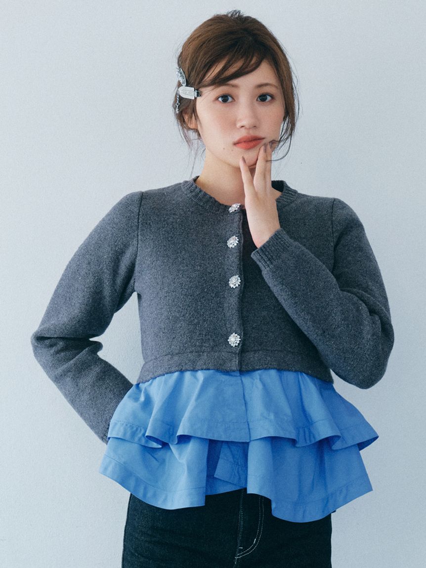 WEB限定カラー】ペプラムレイヤードカーディガン(ニット)｜トップス
