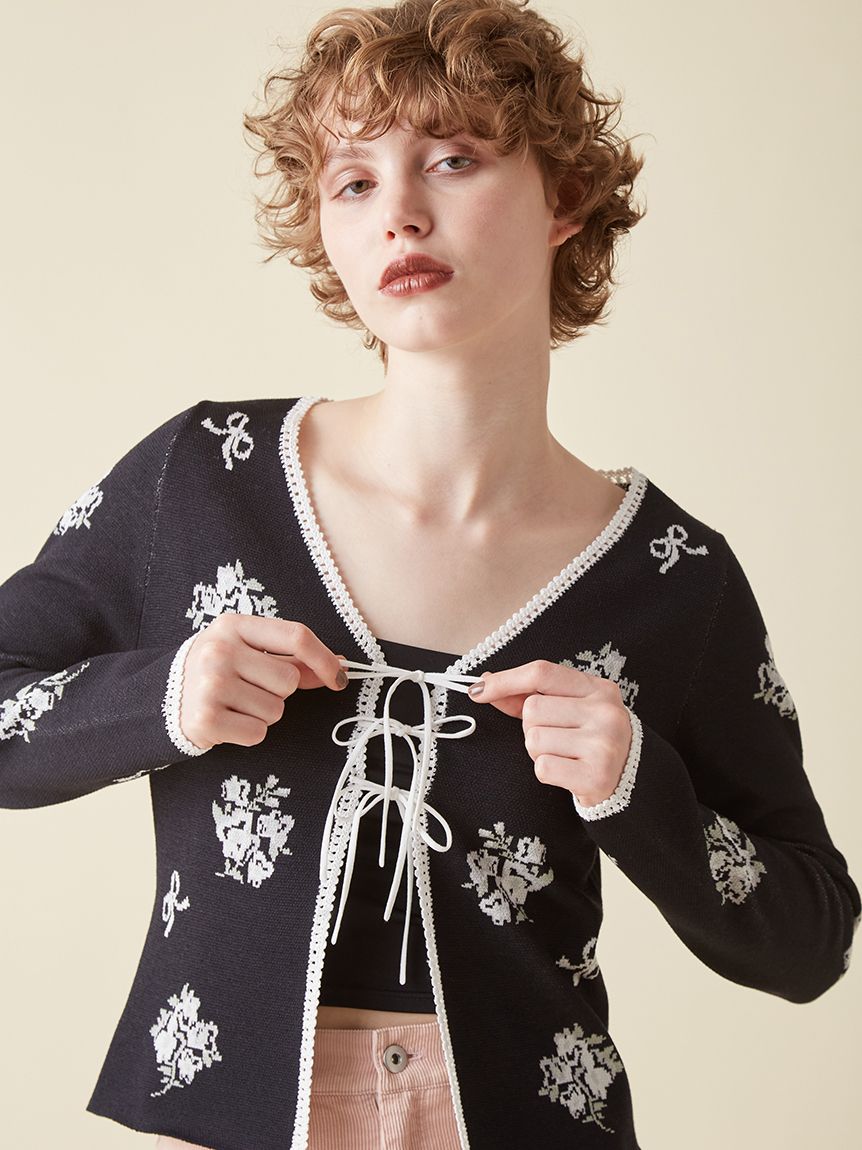 フラワーリボンジャガードカーディガン(ニット)｜トップス｜FURFUR