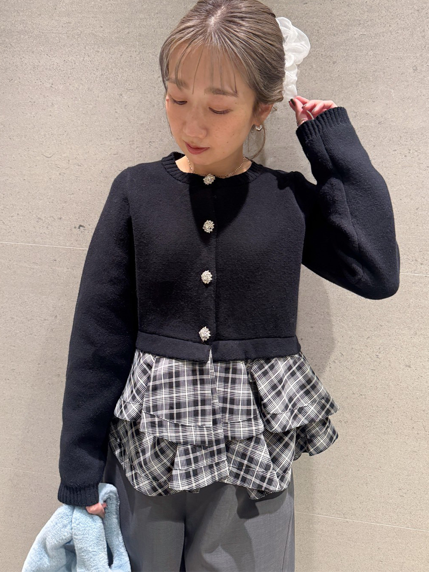 WEB限定カラー】ペプラムレイヤードカーディガン(ニット)｜トップス