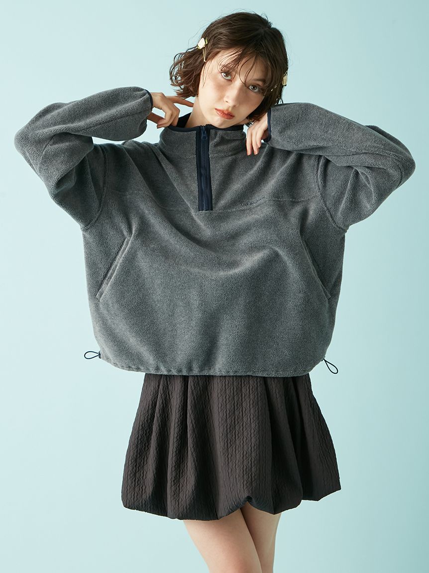 ハーフジップロゴ刺繍フリーストップス(Tシャツ・カットソー