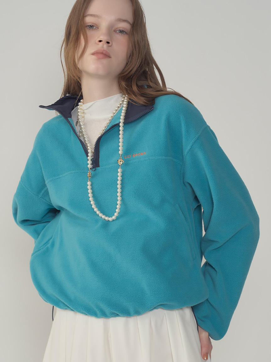 ハーフジップロゴ刺繍フリーストップス(Tシャツ・カットソー