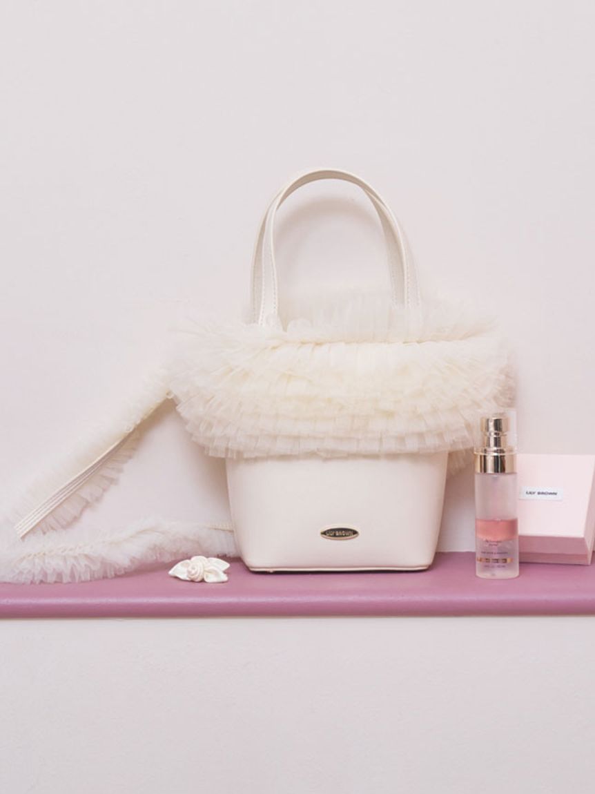 オフィシャル・MASHアプリ限定カラー】チュール切り替え3wayトート