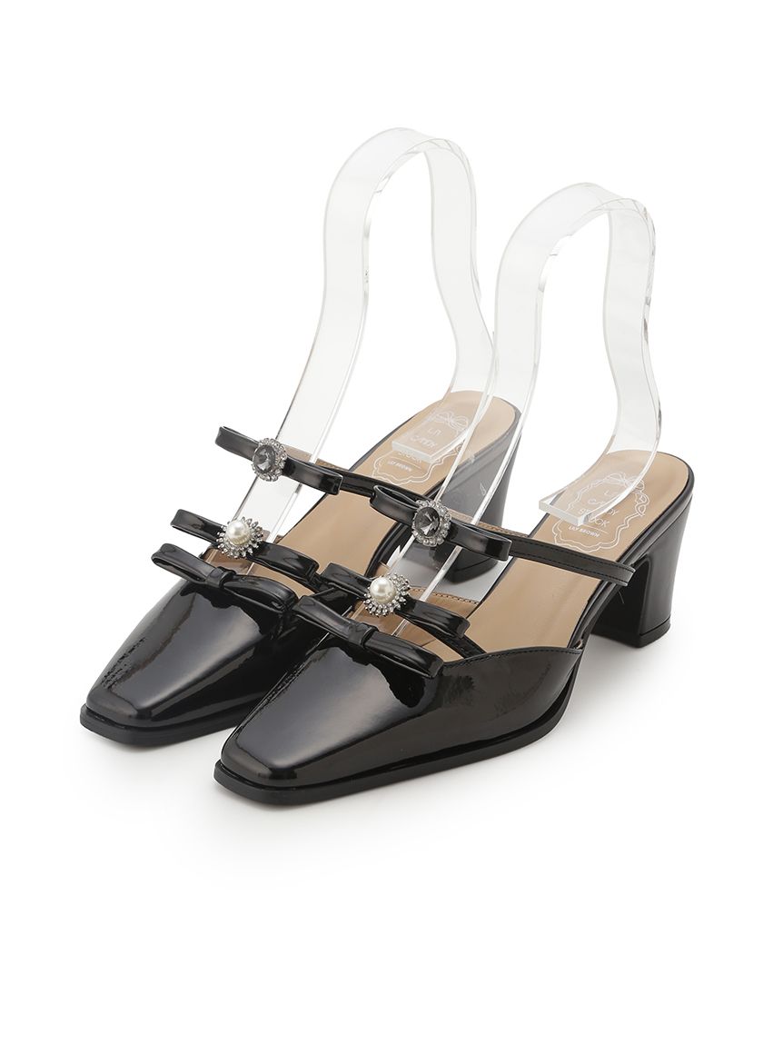 L.B CANDY STOCK]ビジューリボンストラップミュール(パンプス