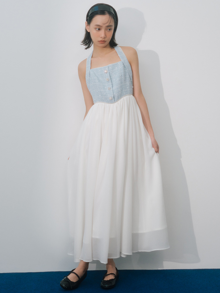 WEB限定カラー】[L.B CANDY STOCK]ツイードコンビホルターネック