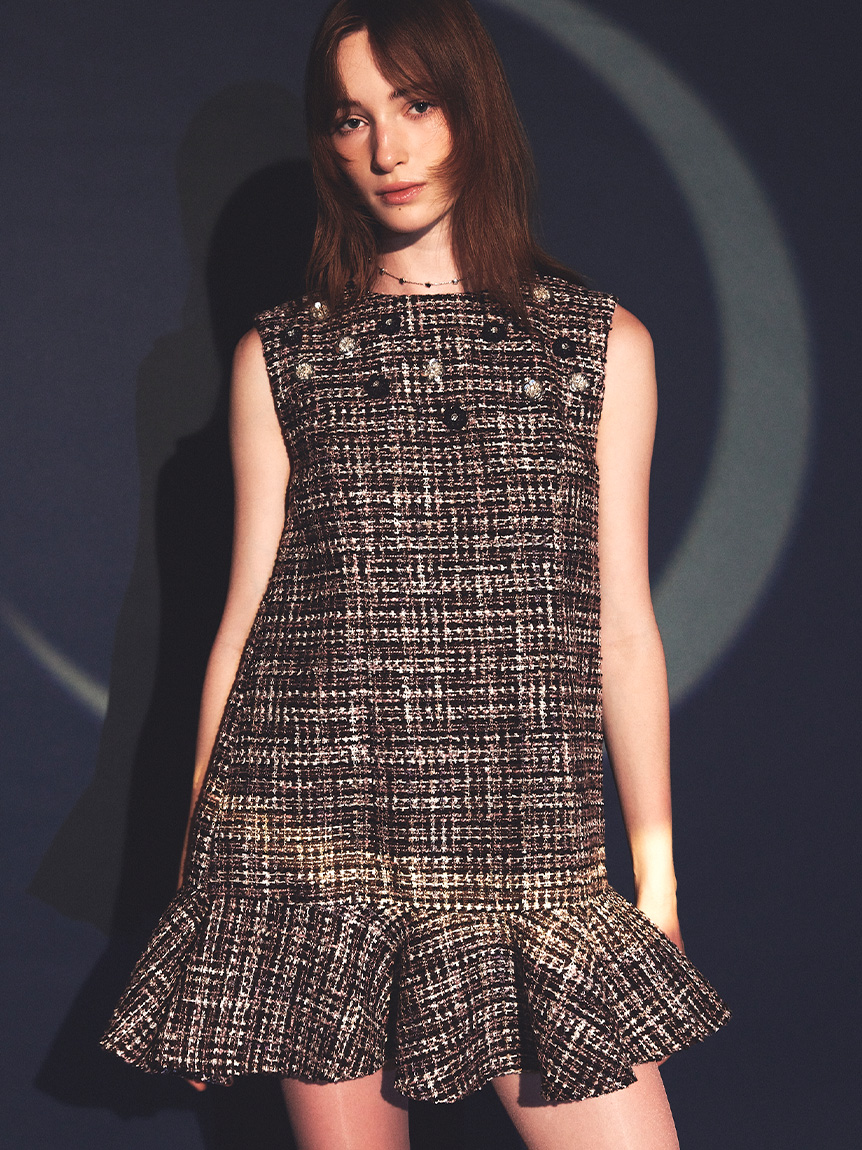 L.B CANDY STOCK]ツイードビジューAラインミニワンピース(ミニ