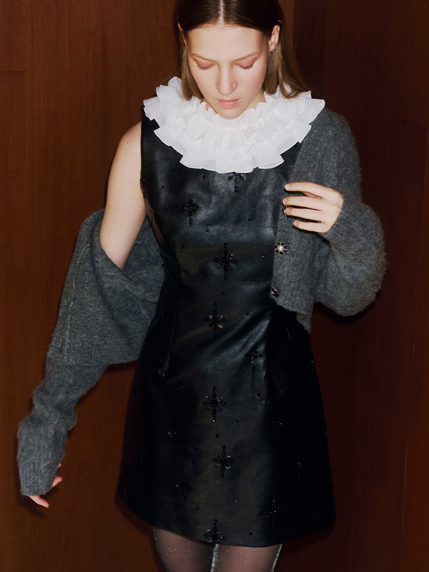 L.B CANDY STOCK]フリルカラー付き2wayミニワンピース(ミニワンピース