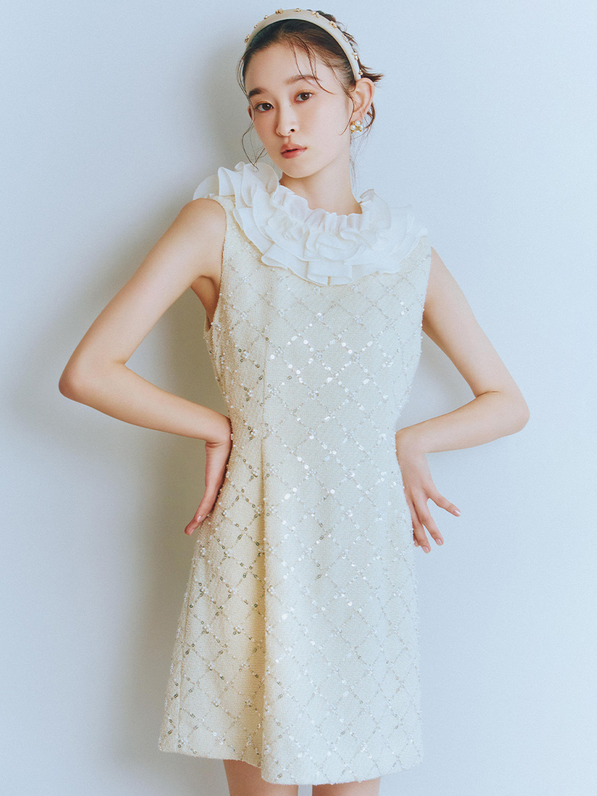 L.B CANDY STOCK]フリルカラー付き2wayミニワンピース(ミニワンピース