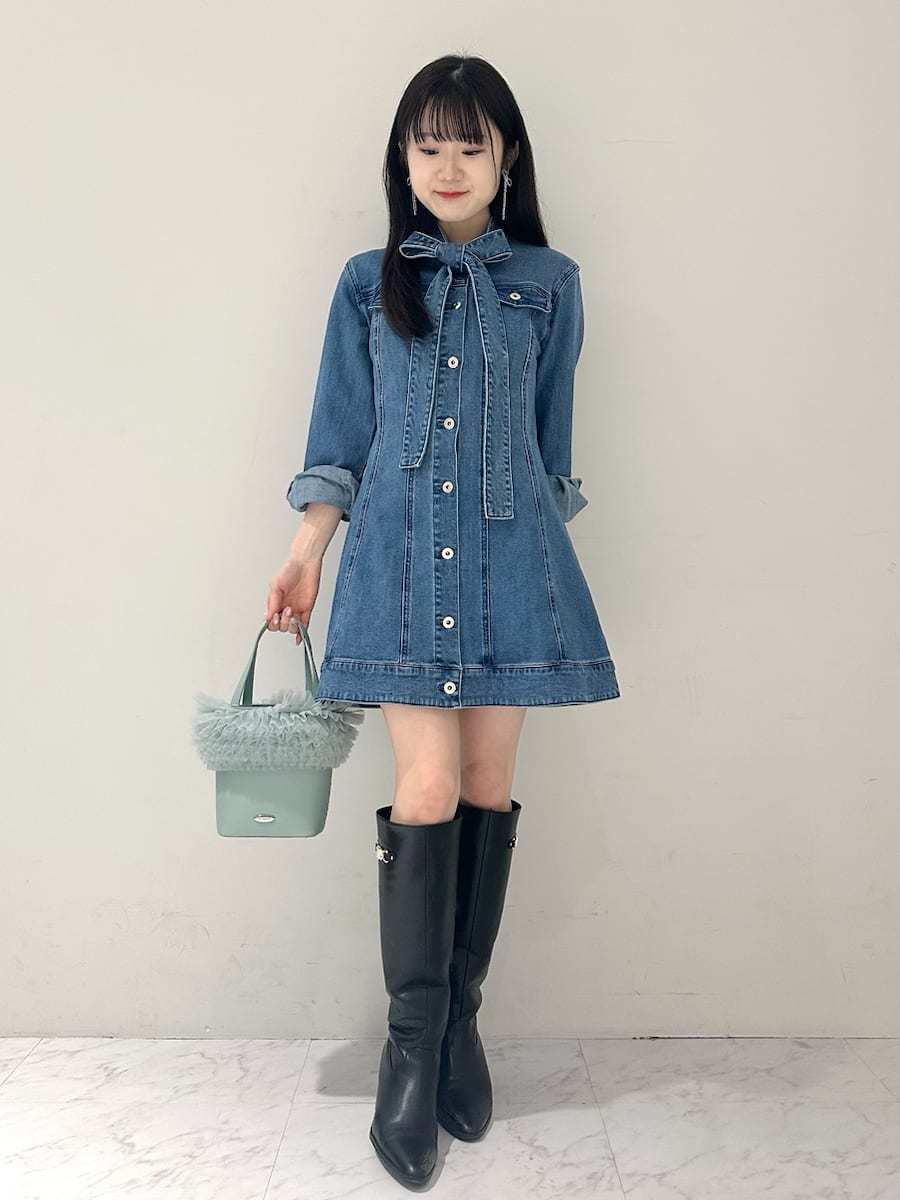 ボウタイデニムミニワンピース(ミニワンピース)｜ワンピース｜LILY