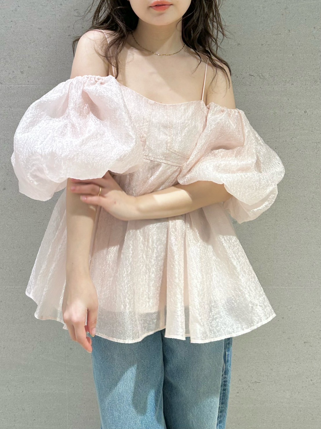 WEB限定カラー】3wayシアージャガードペプラムブラウス(ビスチェ