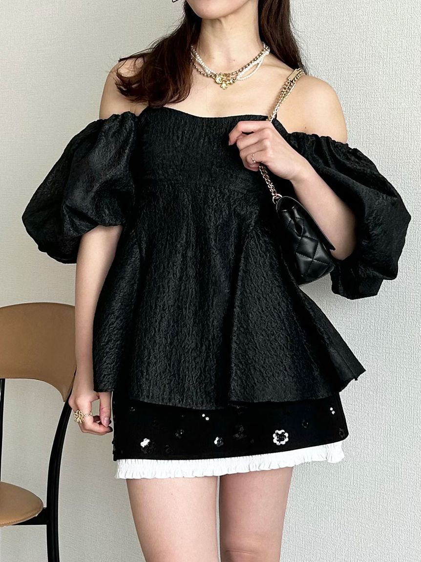 WEB限定カラー】3wayシアージャガードペプラムブラウス(ビスチェ