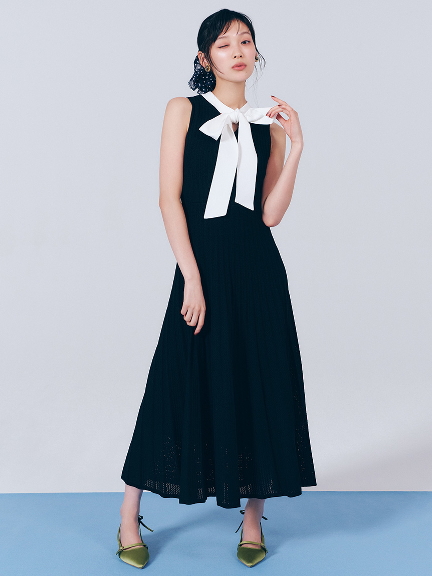 オフィシャル・MASHアプリ限定】ボウタイリボンニットワンピース