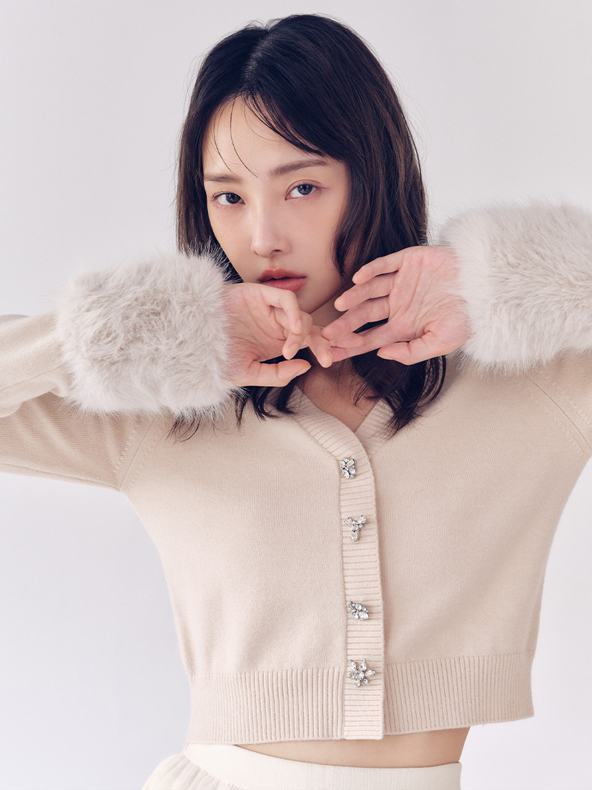 L.B CANDY STOCK]袖ファーニットカーディガン(カーディガン)｜トップス