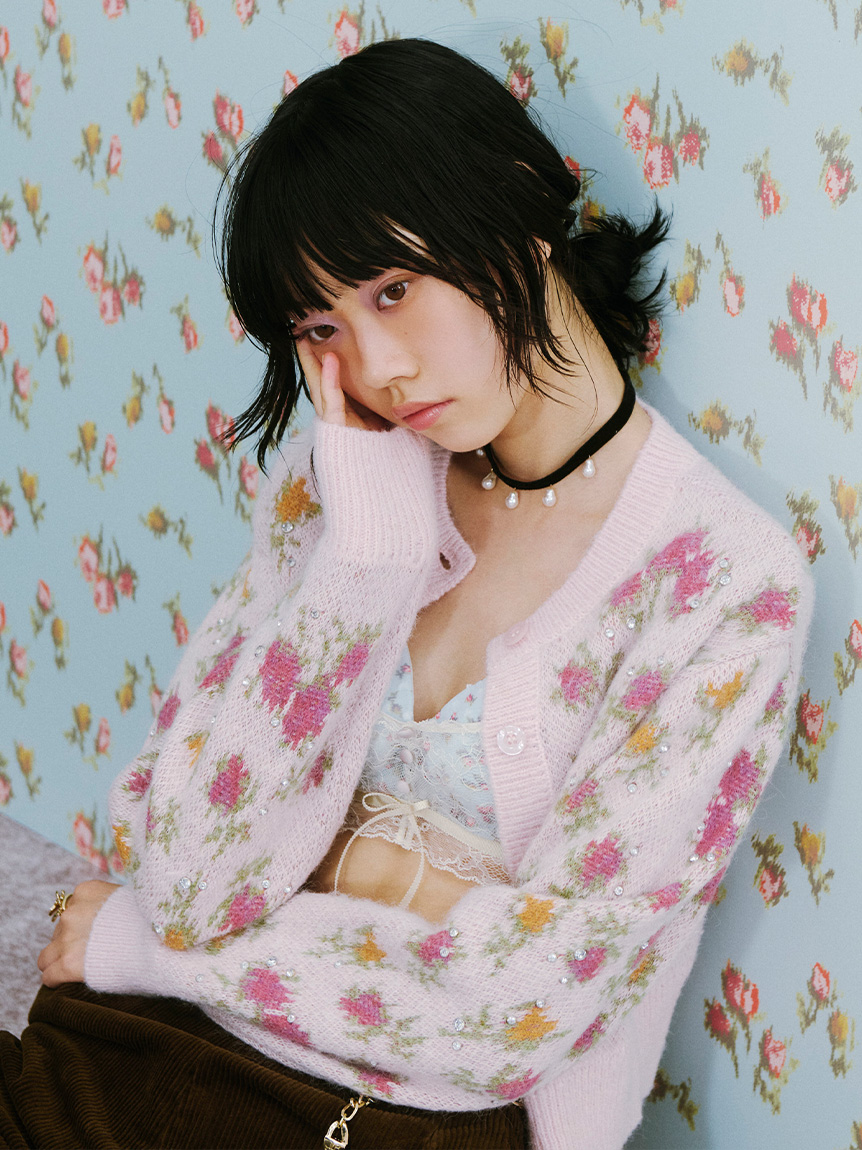 LILY BROWN ×ANNA SUI】ジャガードビジューニットカーディガン